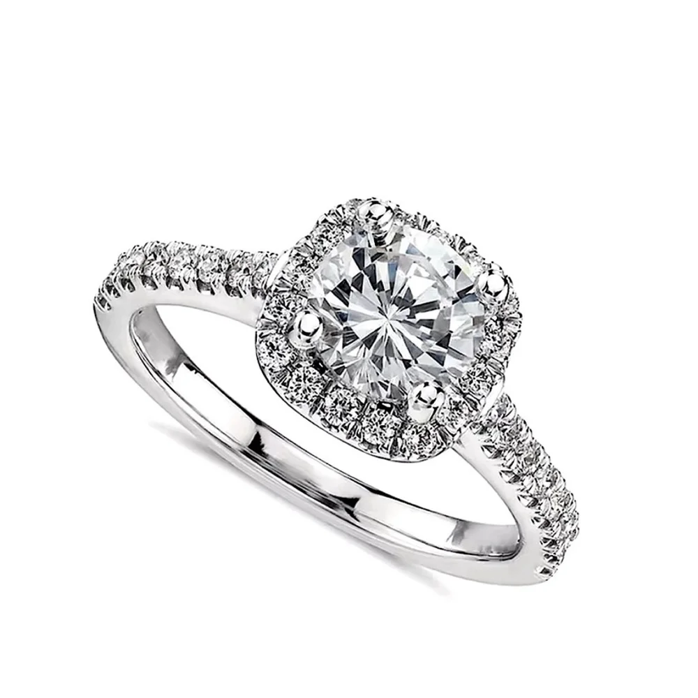 NEW 2 Ct Pave Halo Round Platinum S925 Diamond Engagement‎ Ring | Sz 7.5 NEW